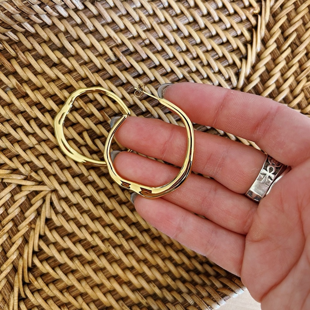 Golden Tone Minimalist Stainless Steel Geometric Earrings